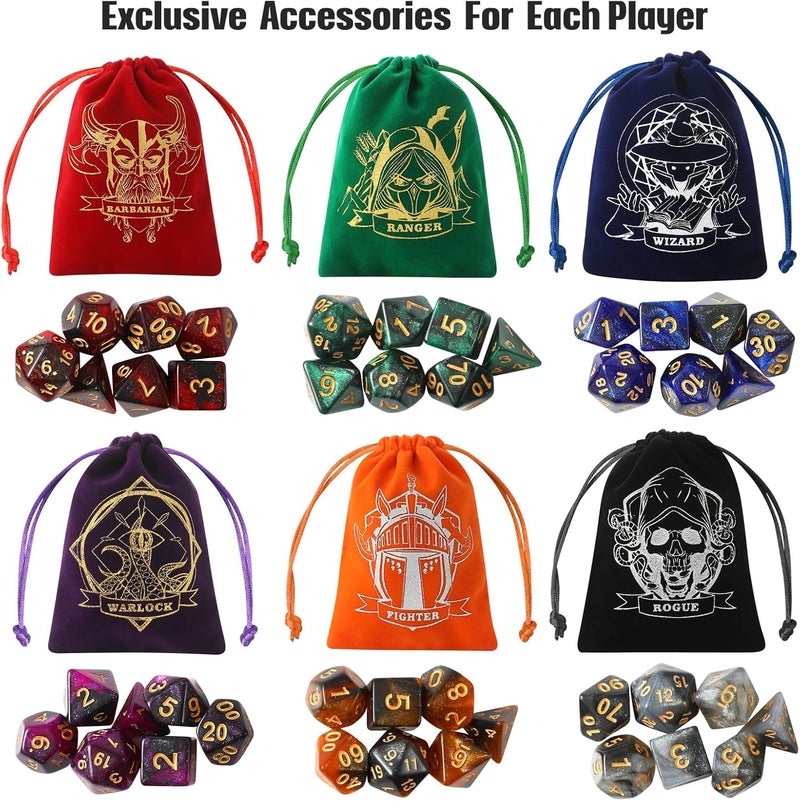 Grajar D&D Dice Set with Characters Pattern Dice Pouches, 42 Pcs polyhedral dice Set, PU Leather and Velvet dice Tray for Dungeons and Dragons D&D RPG MTG Table Games Starry Sky - Image 2